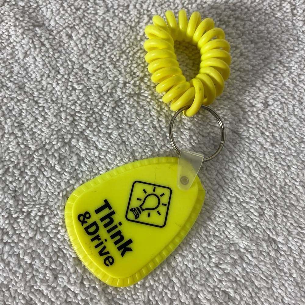 5/$35 Vintage Think And Drive Neon Yellow Drunk Driving Awareness Keychain